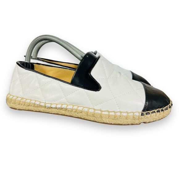 Talbots Izzy Quilted Soft Nappa Espadrilles Flats White / Black Women's 6M - Picture 4 of 11